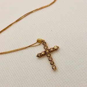 EUC 18k Rose Gold 1ct Natural Diamond Cross Pendant Necklace